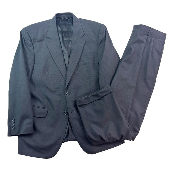 Jos A Bank 43R 37x30 2pc Pant Suit micro houndstooth 100% Wool pleated cuffed - Picture 1 of 16